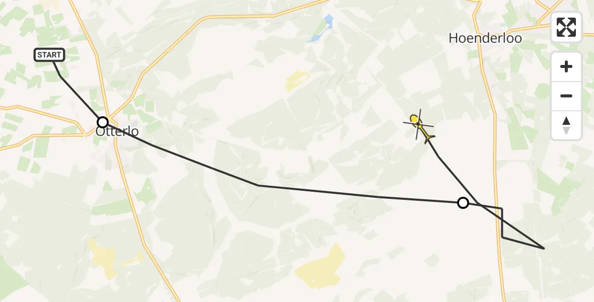 Routekaart van de vlucht: Politiehelikopter naar Hoenderloo