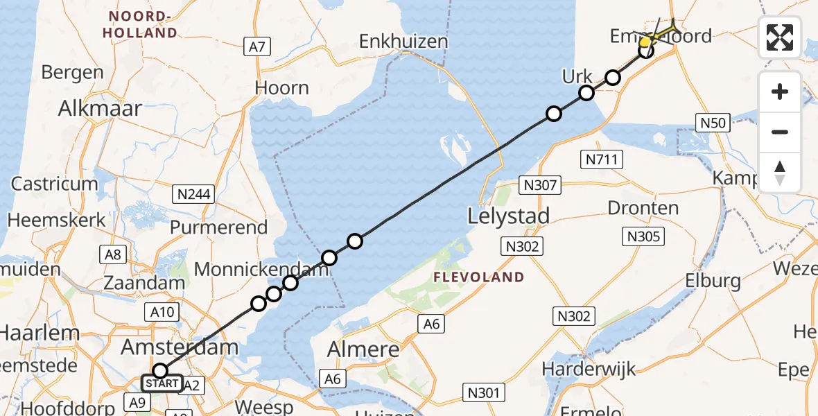 Routekaart van de vlucht: Lifeliner 1 naar Emmeloord