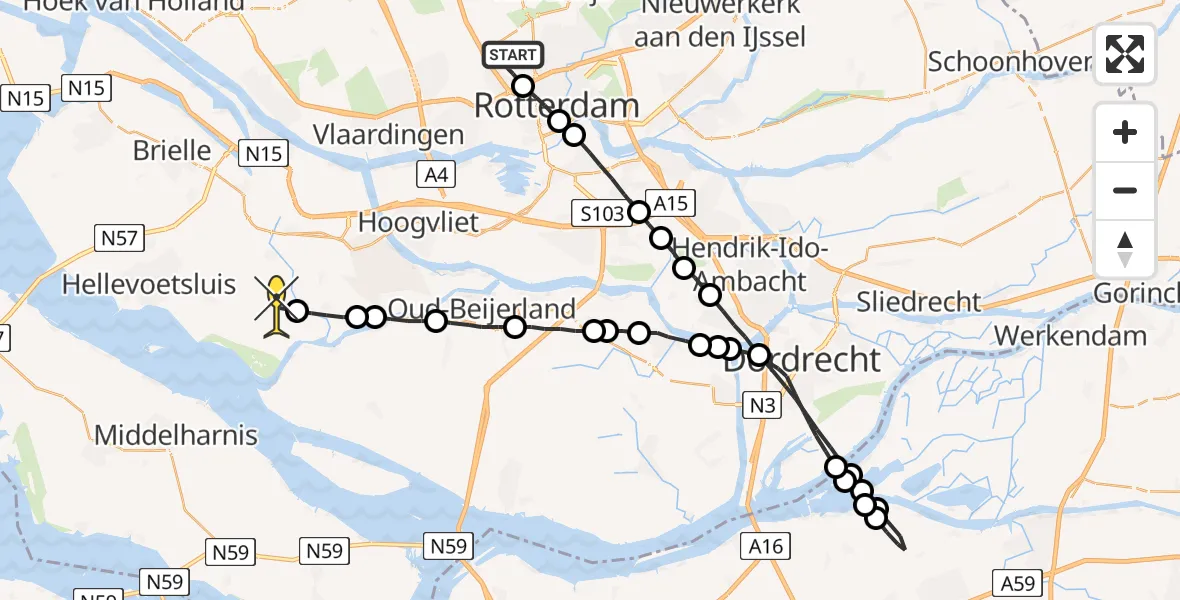 Routekaart van de vlucht: Lifeliner 2 naar Zuidland