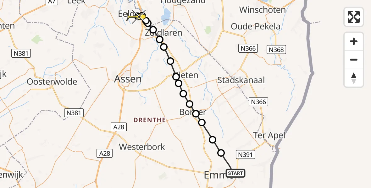 Routekaart van de vlucht: Lifeliner 4 naar Groningen Airport Eelde