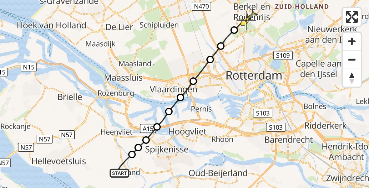 Routekaart van de vlucht: Lifeliner 2 naar Berkel en Rodenrijs