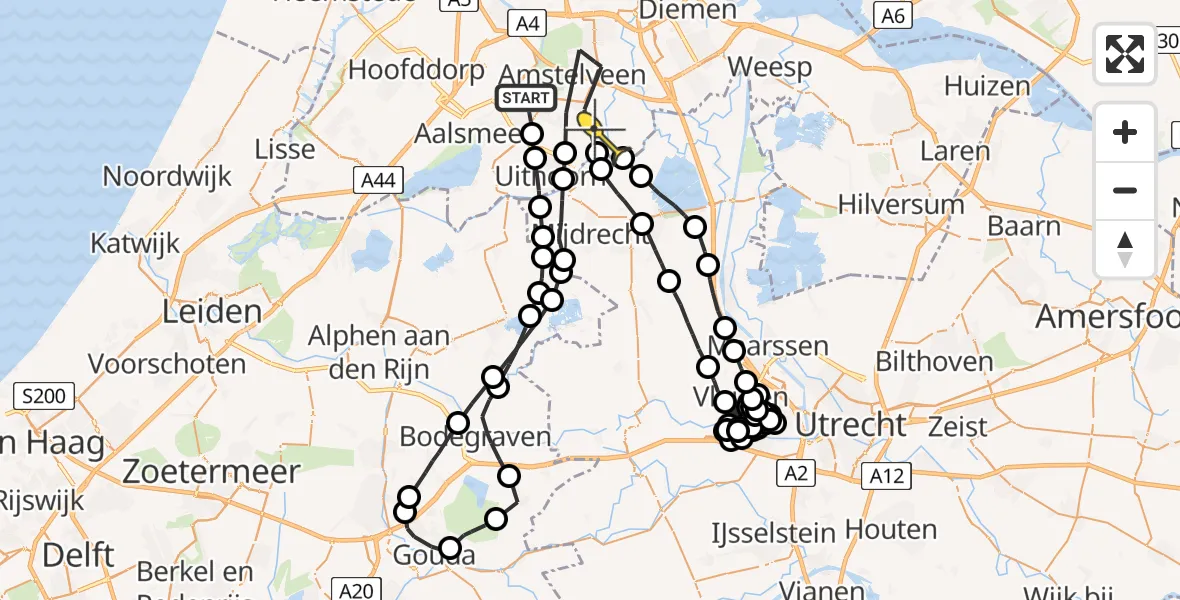 Routekaart van de vlucht: Politieheli naar Amstelveen