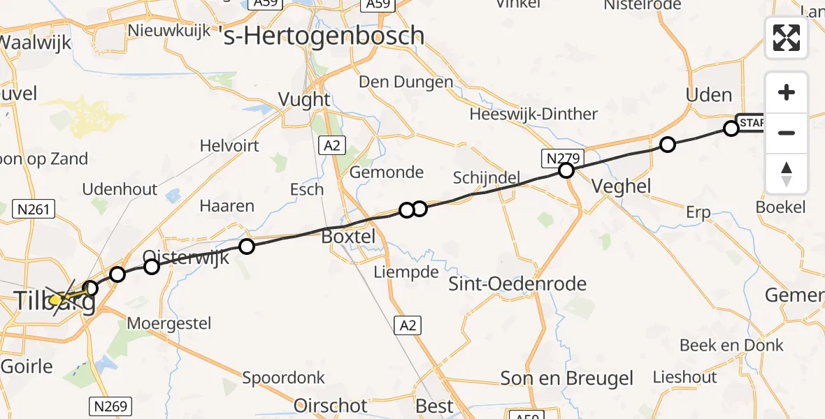 Routekaart van de vlucht: Lifeliner 3 naar Tilburg