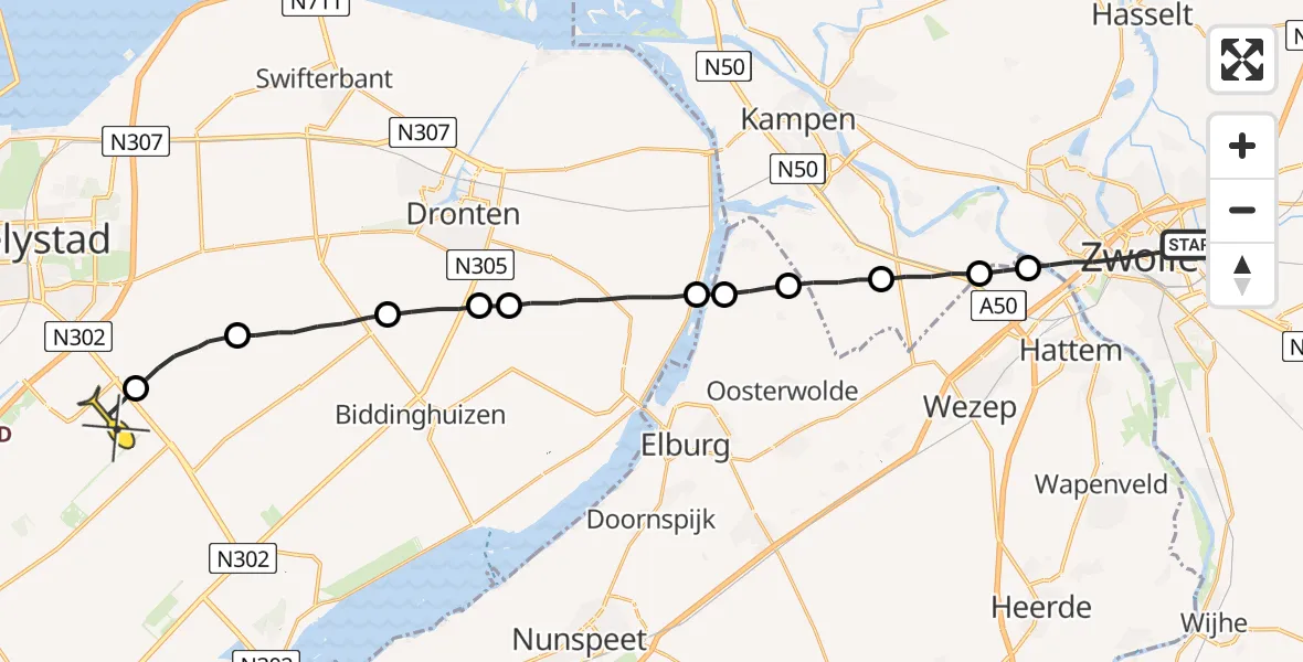 Routekaart van de vlucht: Lifeliner 1 naar Lelystad Airport