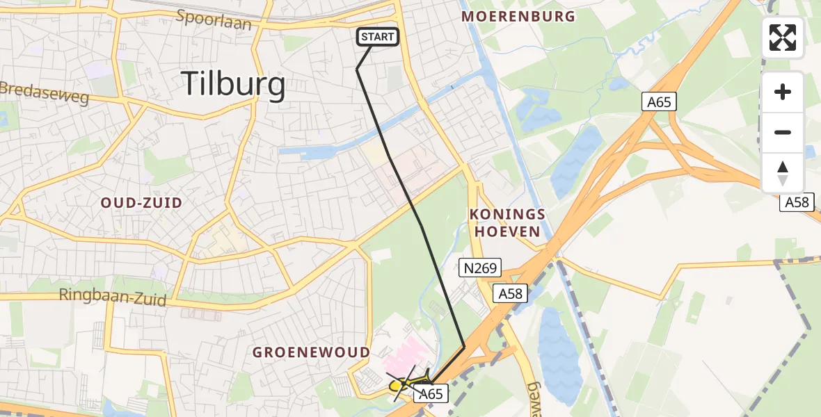 Routekaart van de vlucht: Lifeliner 3 naar Tilburg