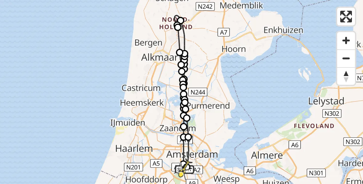 Routekaart van de vlucht: Lifeliner 1 naar VU Medisch Centrum Amsterdam