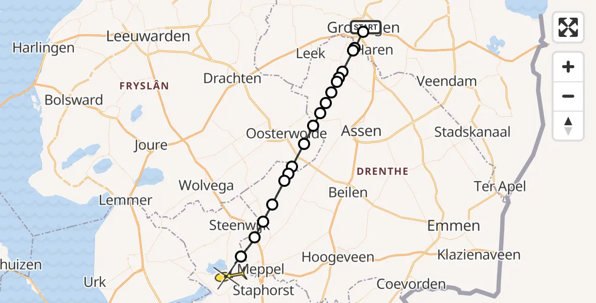 Routekaart van de vlucht: Lifeliner 4 naar Wanneperveen
