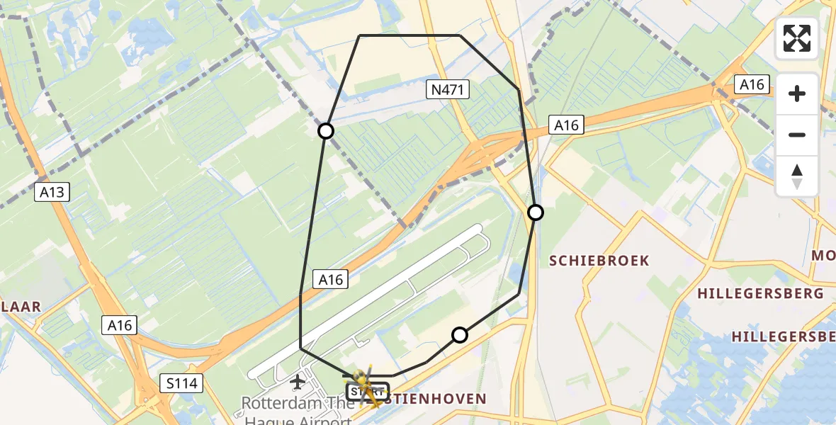 Vluchtroute Traumahelikopter Rotterdam The Hague Airport - Rotterdam The Hague Airport, 12 juli 2023, 17:06