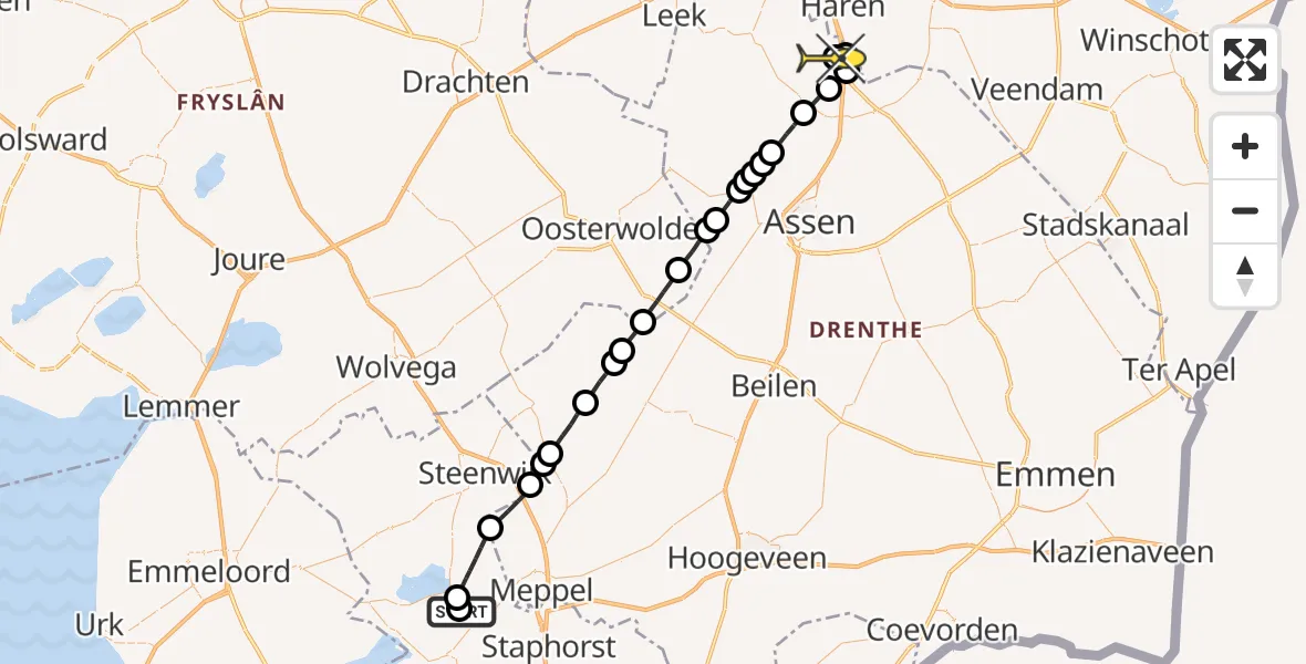 Routekaart van de vlucht: Lifeliner 4 naar Groningen Airport Eelde