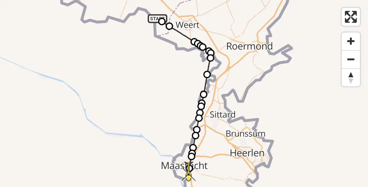 Routekaart van de vlucht: Lifeliner 3 naar Maastricht UMC+