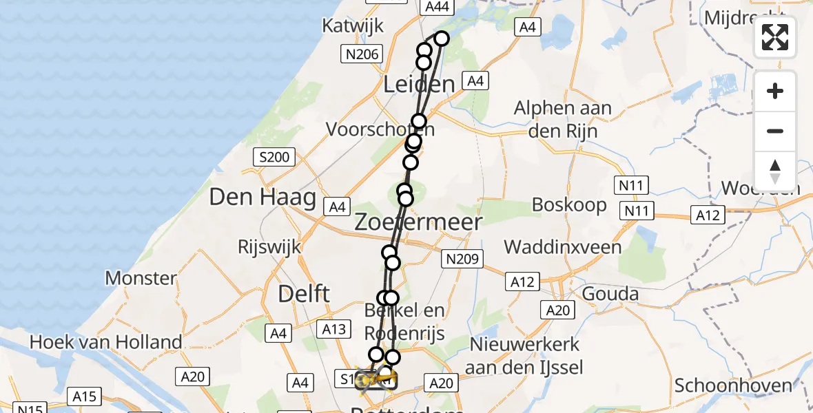 Vluchtroute Traumahelikopter Rotterdam The Hague Airport - Rotterdam The Hague Airport, 12 juli 2023, 18:22