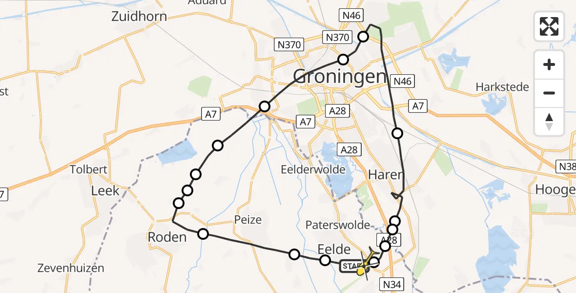 Routekaart van de vlucht: Lifeliner 4 naar Groningen Airport Eelde