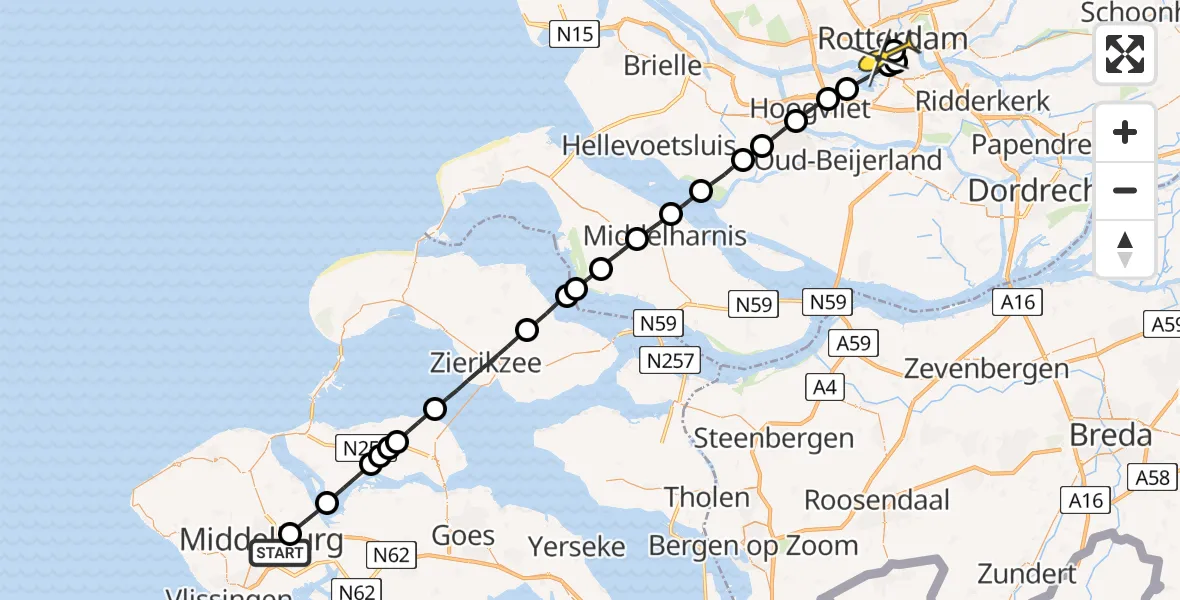 Routekaart van de vlucht: Lifeliner 1 naar Erasmus MC