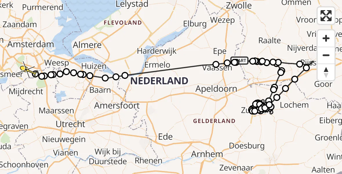 Routekaart van de vlucht: Politiehelikopter naar Ouderkerk aan de Amstel