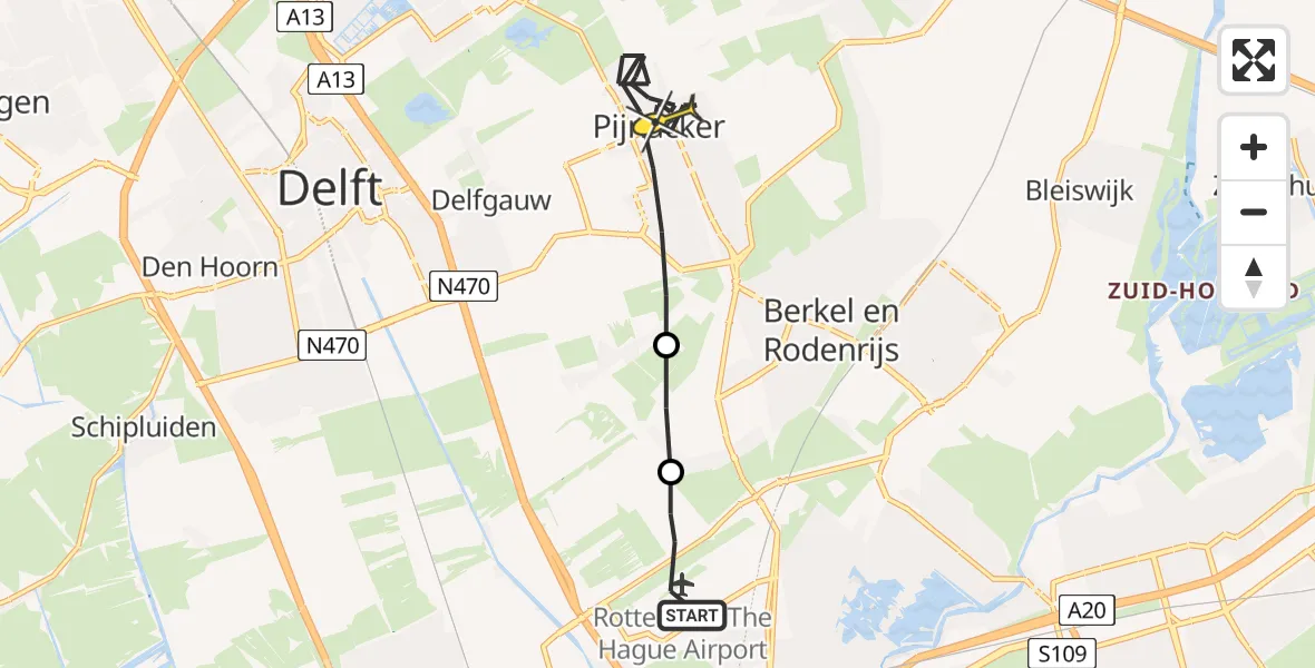 Routekaart van de vlucht: Lifeliner 2 naar Pijnacker