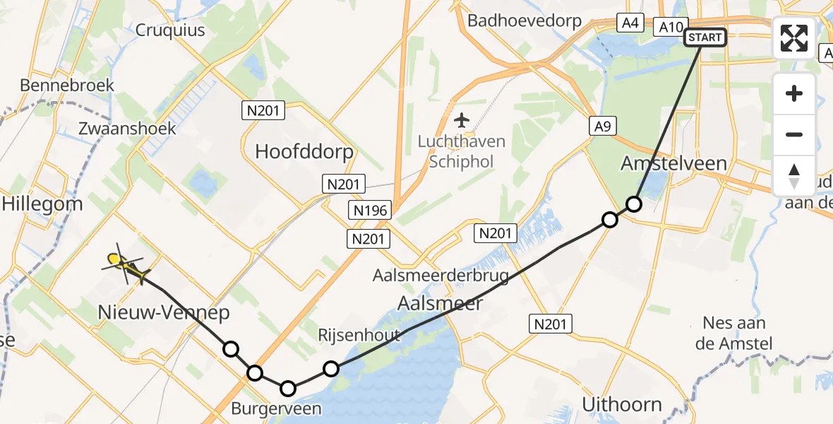 Routekaart van de vlucht: Lifeliner 1 naar Nieuw-Vennep