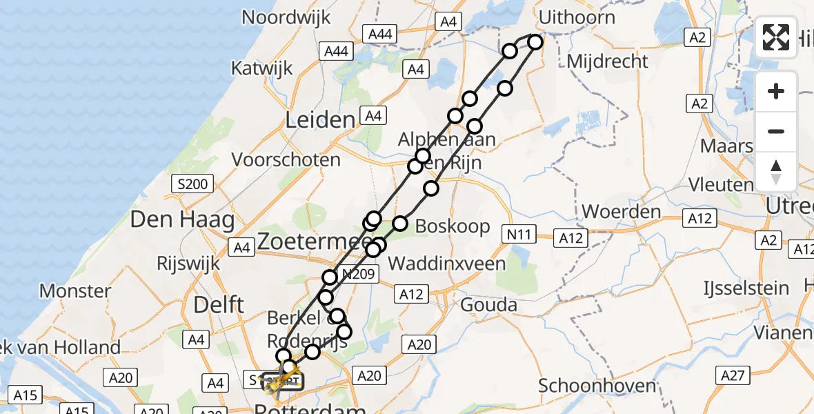 Vluchtroute Traumahelikopter Rotterdam The Hague Airport - Rotterdam The Hague Airport, 12 juli 2023, 20:20