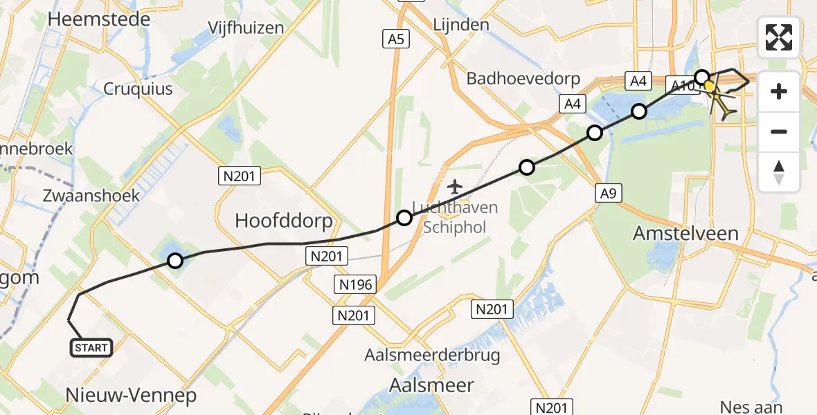 Routekaart van de vlucht: Lifeliner 1 naar VU Medisch Centrum Amsterdam