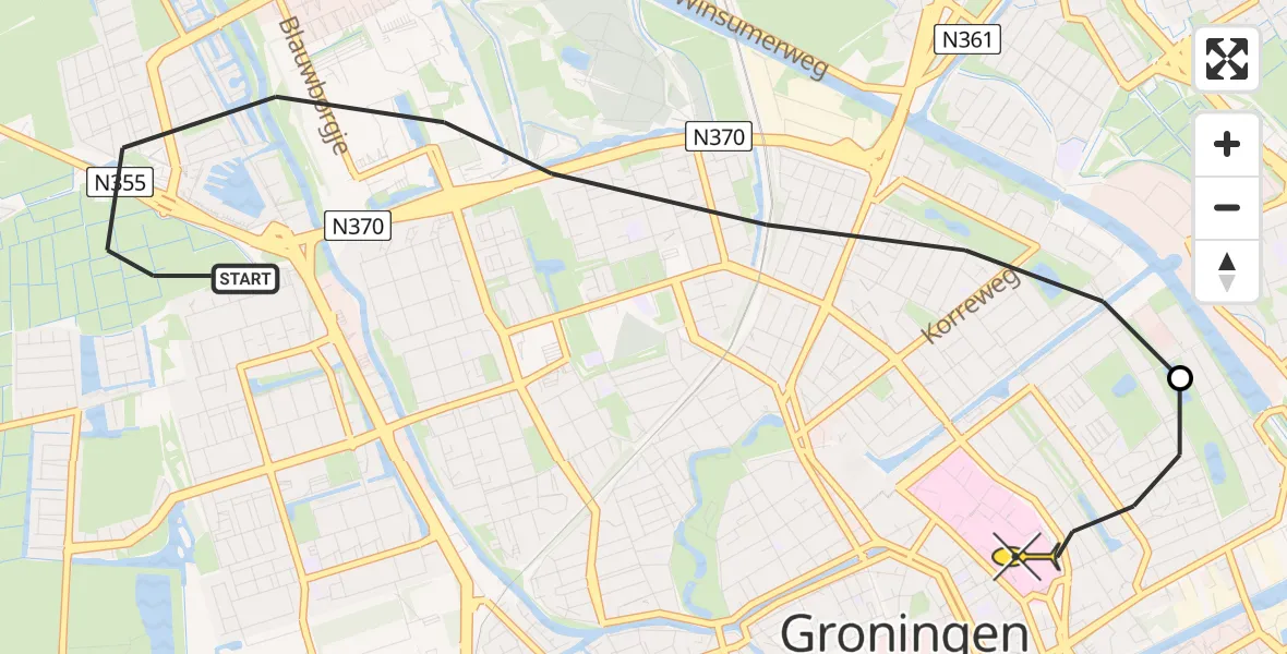 Routekaart van de vlucht: Lifeliner 4 naar Universitair Medisch Centrum Groningen