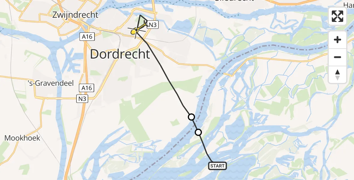 Routekaart van de vlucht: Lifeliner 2 naar Dordrecht