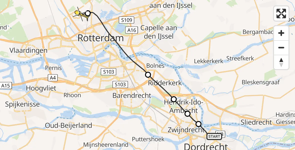 Routekaart van de vlucht: Lifeliner 2 naar Rotterdam The Hague Airport