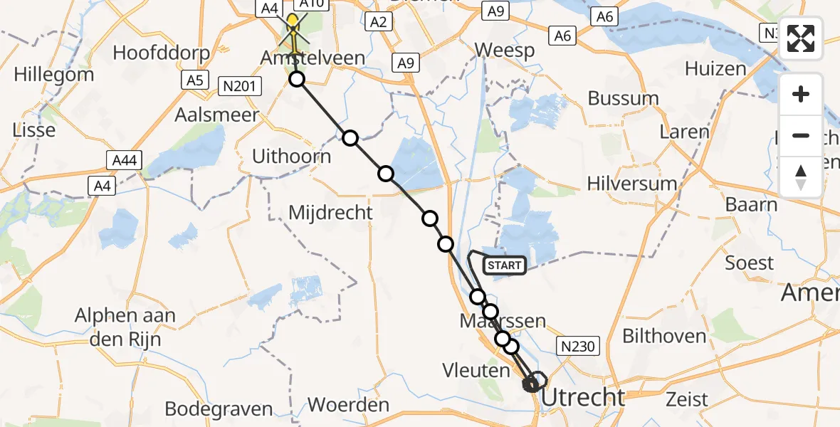 Routekaart van de vlucht: Politiehelikopter naar Amstelveen
