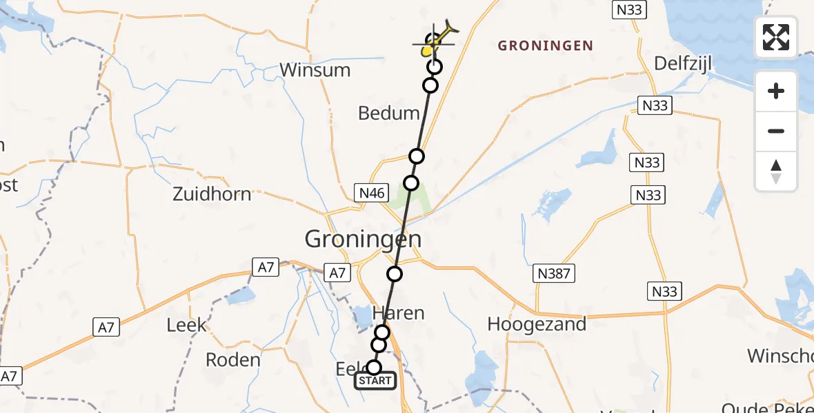 Routekaart van de vlucht: Lifeliner 4 naar Middelstum