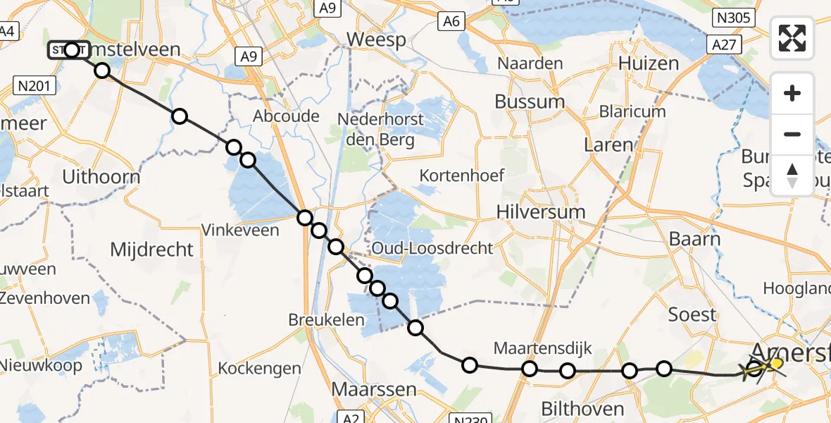 Routekaart van de vlucht: Politieheli naar Amersfoort