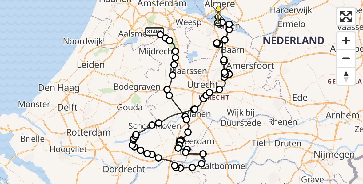 Routekaart van de vlucht: Politieheli naar Almere