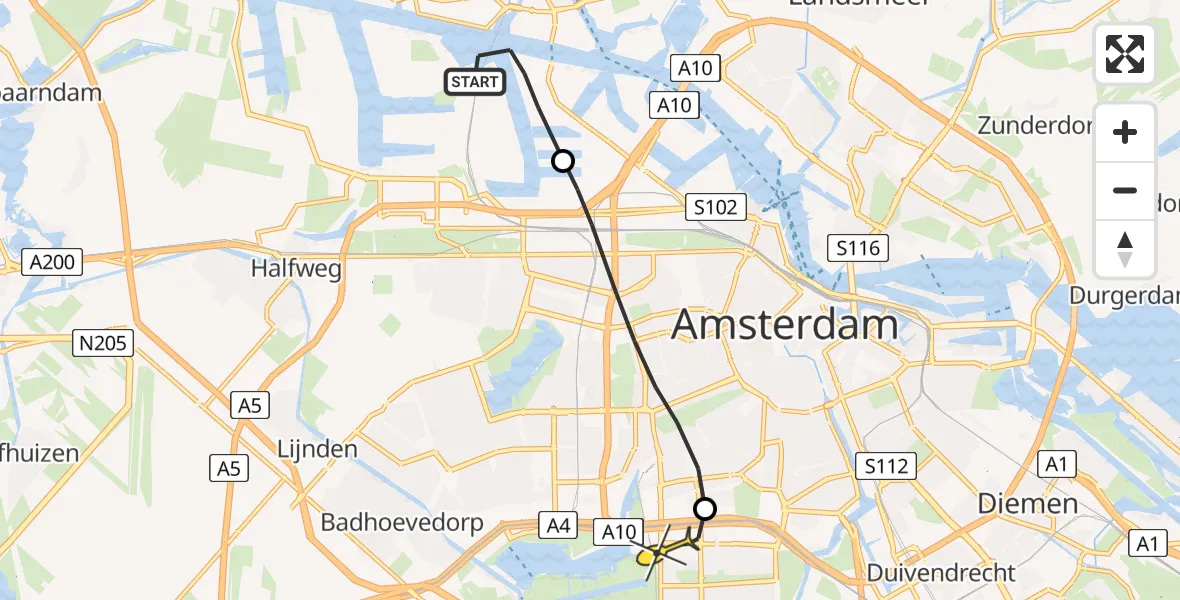 Routekaart van de vlucht: Lifeliner 1 naar VU Medisch Centrum Amsterdam