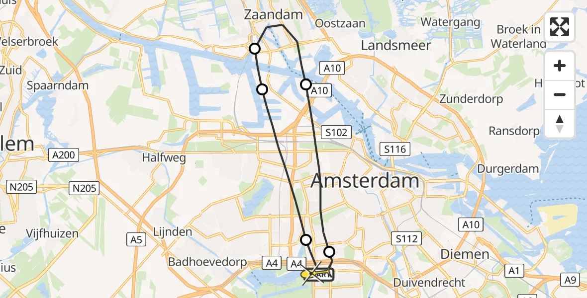 Routekaart van de vlucht: Lifeliner 1 naar VU Medisch Centrum Amsterdam