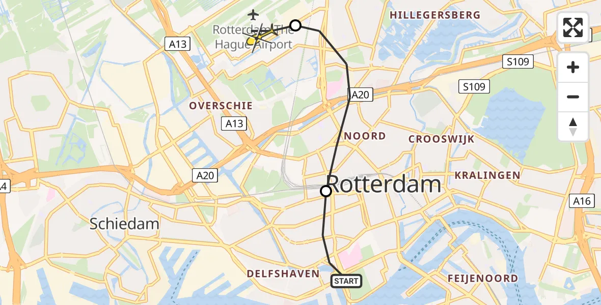 Routekaart van de vlucht: Lifeliner 2 naar Rotterdam The Hague Airport