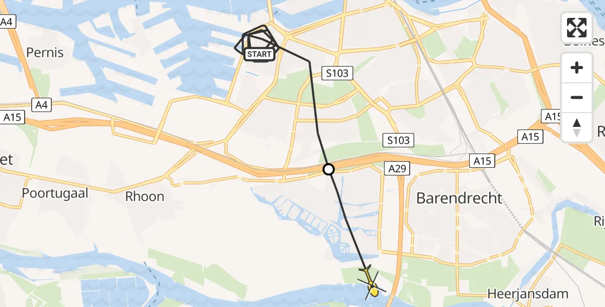 Routekaart van de vlucht: Politieheli naar Barendrecht