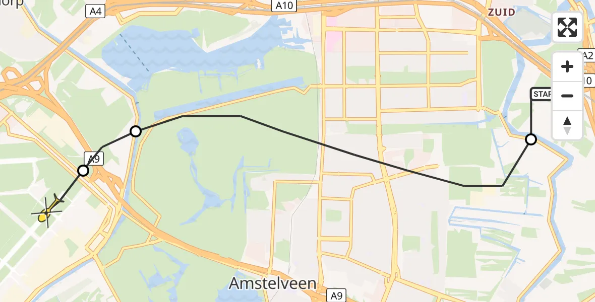 Vluchtroute Politiehelikopter van Amsterdam naar Schiphol