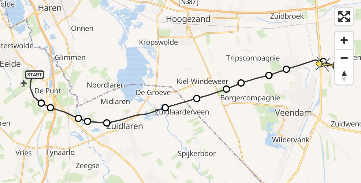 Routekaart van de vlucht: Lifeliner 4 naar Meeden