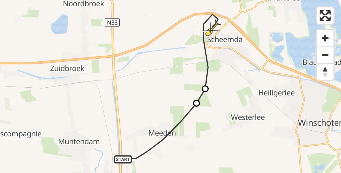Routekaart van de vlucht: Lifeliner 4 naar Scheemda
