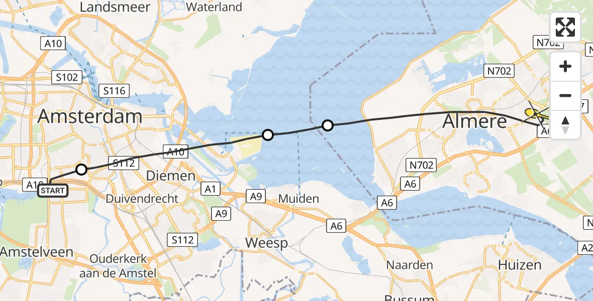 Routekaart van de vlucht: Lifeliner 1 naar Almere