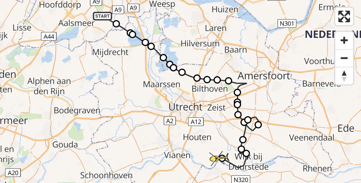 Routekaart van de vlucht: Politiehelikopter naar Schalkwijk
