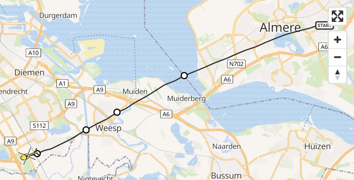 Routekaart van de vlucht: Lifeliner 1 naar Academisch Medisch Centrum (AMC)