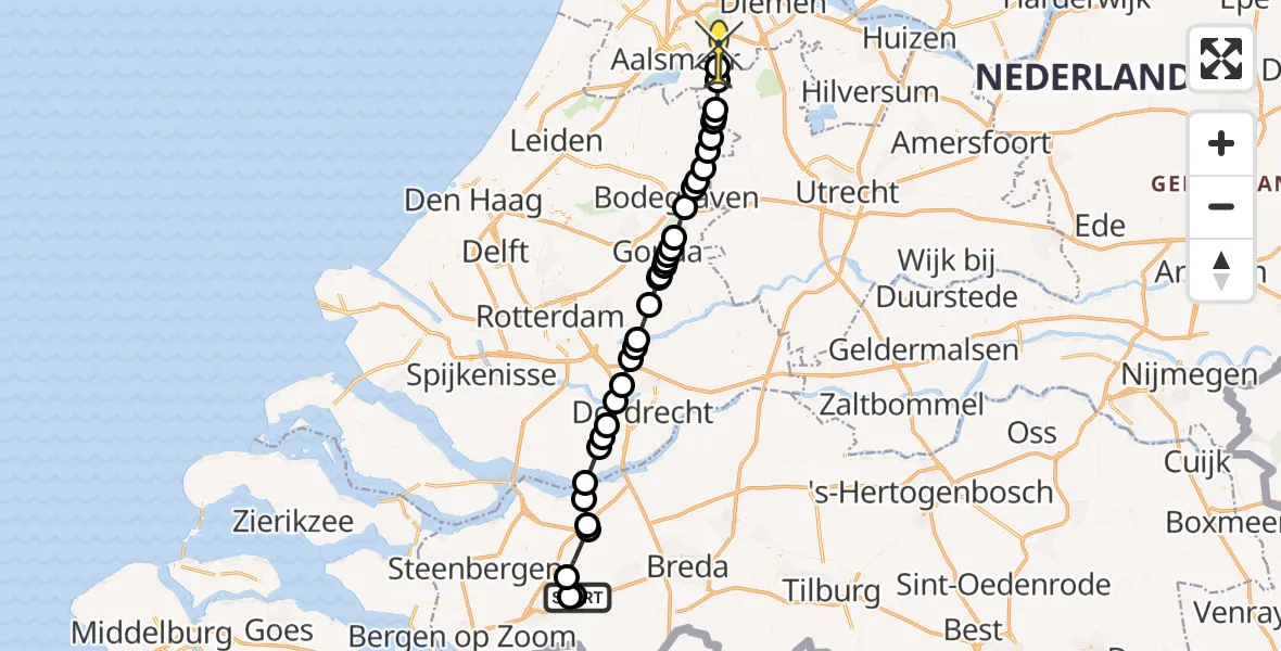 Routekaart van de vlucht: Politiehelikopter naar Amstelveen