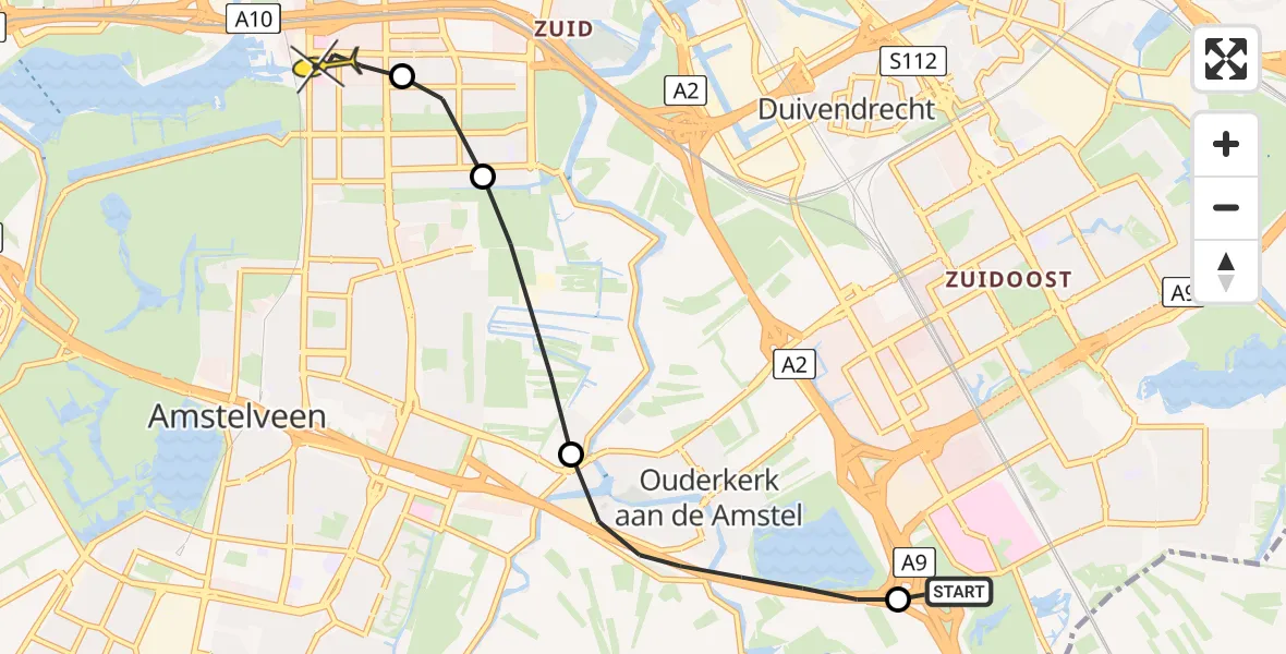 Routekaart van de vlucht: Lifeliner 1 naar VU Medisch Centrum Amsterdam