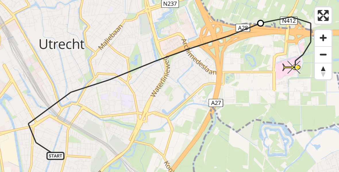 Routekaart van de vlucht: Lifeliner 2 naar Universitair Medisch Centrum Utrecht