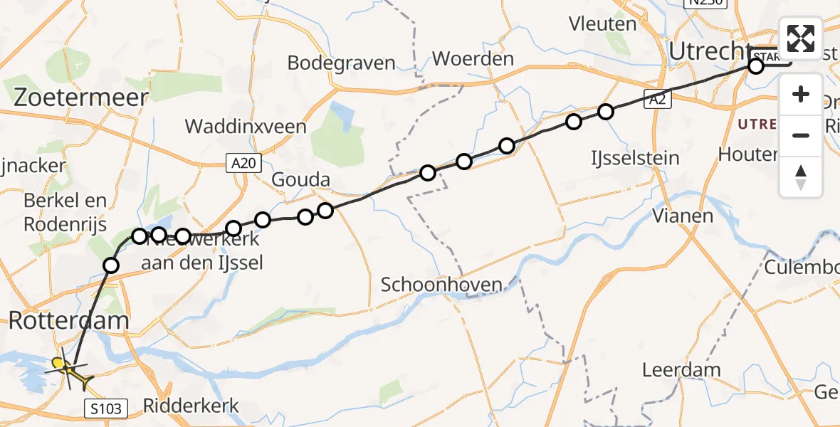 Routekaart van de vlucht: Lifeliner 2 naar Rotterdam