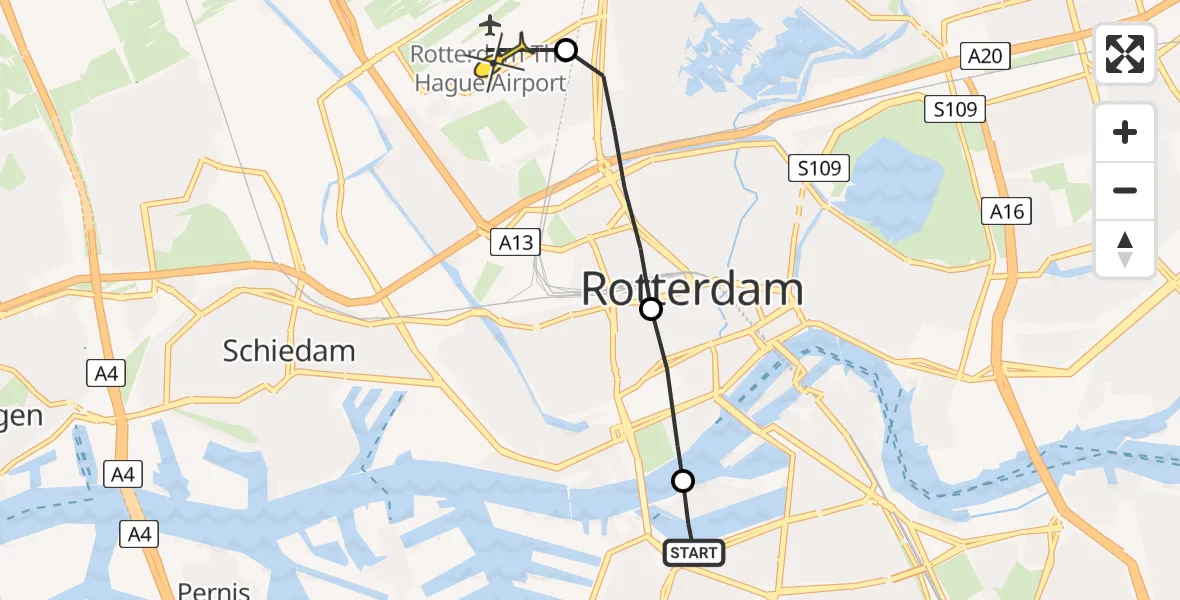 Routekaart van de vlucht: Lifeliner 2 naar Rotterdam The Hague Airport