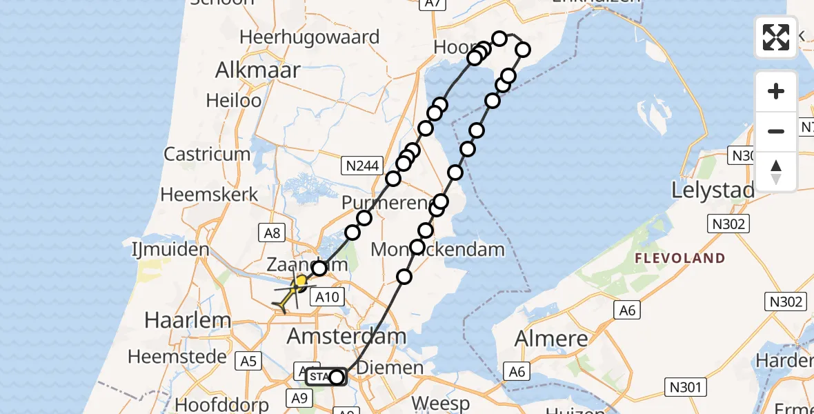 Routekaart van de vlucht: Lifeliner 1 naar Amsterdam Heliport