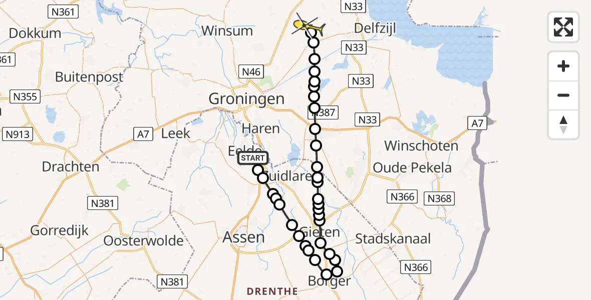 Routekaart van de vlucht: Lifeliner 4 naar Loppersum
