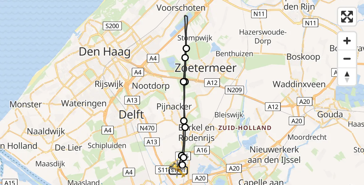 Vluchtroute Traumahelikopter Rotterdam The Hague Airport - Rotterdam The Hague Airport, 13 juli 2023, 13:36