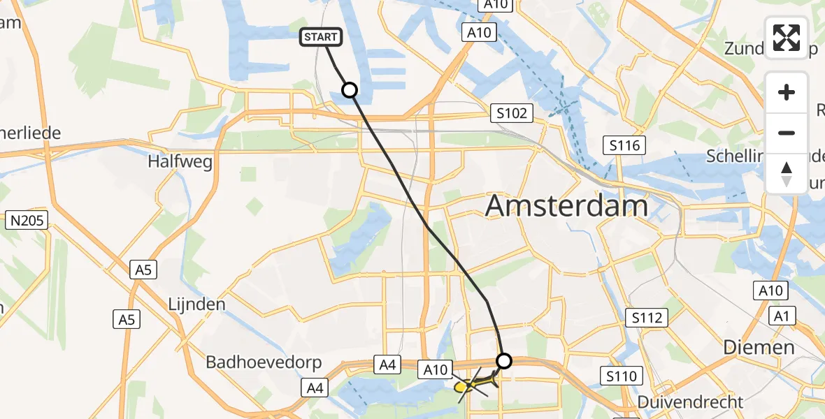 Routekaart van de vlucht: Lifeliner 1 naar VU Medisch Centrum Amsterdam