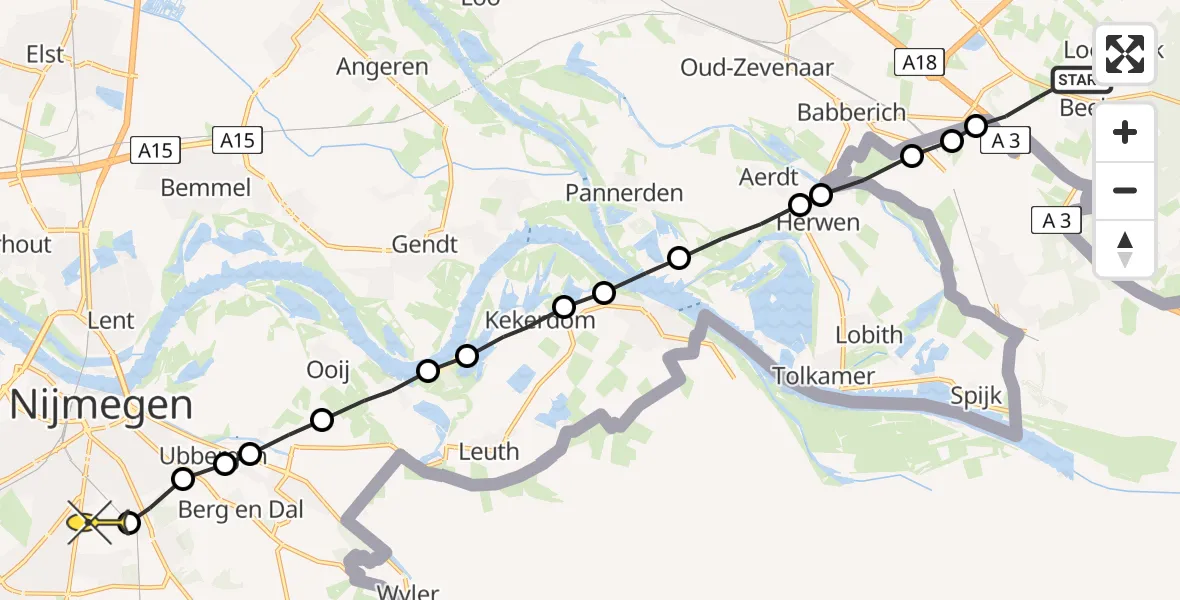Routekaart van de vlucht: Lifeliner 3 naar Radboud Universitair Medisch Centrum