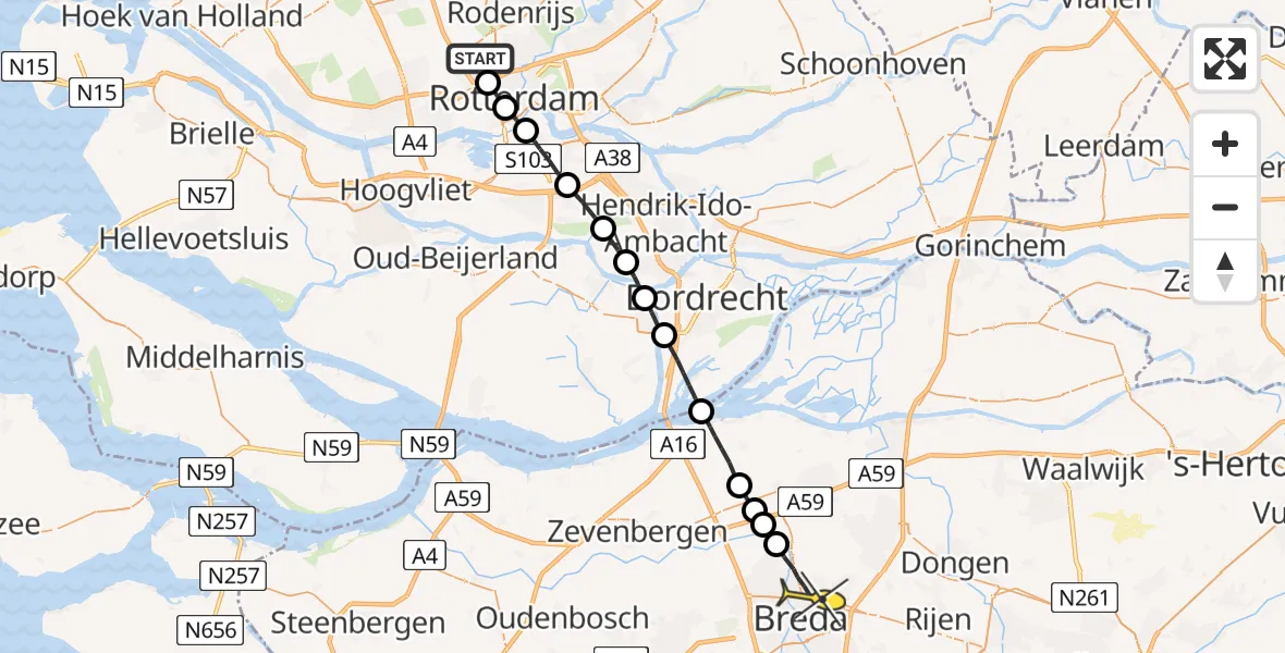 Routekaart van de vlucht: Lifeliner 2 naar Breda